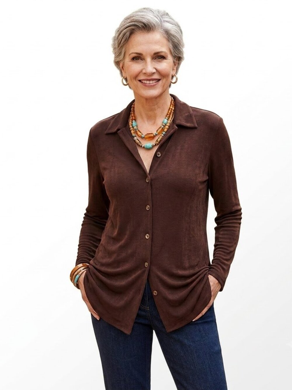 Chico’s private edition NWT dark brown long sleeve button down Derby jacket, M
